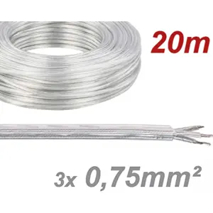 Cabo elétrico multifilar redondo 3x0.75mm² transparente - (rolo de 20m)