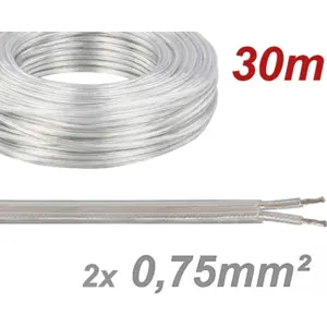 Cabo elétrico multifilar plano 2x0.75mm² transparente - (rolo de 30m)