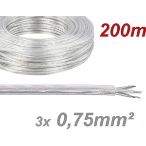 Cabo elétrico multifilar redondo 3x0.75mm² transparente - (rolo de 200m)