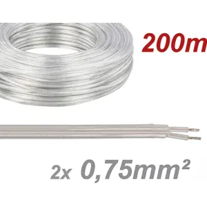 Cabo elétrico multifilar redondo 2x0.75mm² transparente - (rolo de 200m)