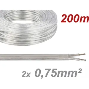 Cabo elétrico multifilar plano 2x0.75mm² transparente - (rolo de 200m)