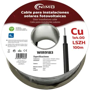 Cable de energía solar de cobre estañado 4mm² LSZH - negro - 100m