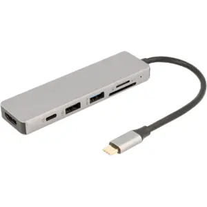 Adaptador/conversor multiport USB-C macho ➝ USB-C PD + HDMI A fêmea + 2x USB A fêmea + Leitor SD/TF