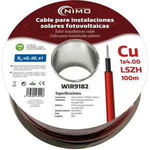 Cable de energía solar de cobre estañado 4mm² LSZH - rojo - 100m
