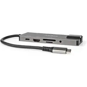 Adaptador/conversor multiport USB-C macho ➝ 2x USB-C 3.2/PD + HDMI A + 3x USB A + lector de SD/TF + RJ45 + jack 3,5 mm
