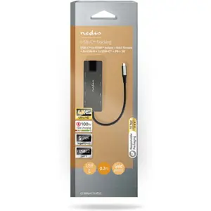 Adaptador/conversor multiport USB-C macho ➝ 2x USB-C 3.2/PD + HDMI A + 3x USB A + lector de SD/TF + RJ45 + jack 3,5 mm