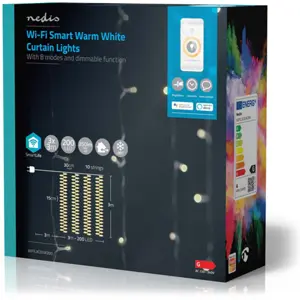 Luzes de Natal LED (cortina) Smart WiFi - 200 LEDs Branco quente - IP65 - 3m x 3m