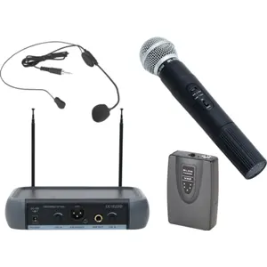 Sistema de microfone de mão dinâmico e de cabeça sem fios VHF