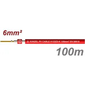 Cabo de energia Solar (H1Z2Z2-K) 6mm² c/ isolamento duplo - Vermelho (+) - 100m