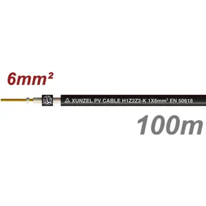 Cabo de energia Solar (H1Z2Z2-K) 6mm² c/ isolamento duplo - Preto (-) - 100m