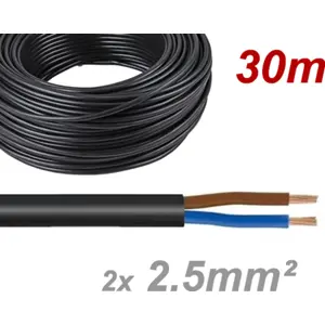 Cabo elétrico multifilar redondo RV-K 2x2.5mm² 0,6/1KV preto - (rolo de 30m)