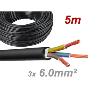 Cabo elétrico multifilar redondo RV-K 3x6mm² 0,6/1KV preto (rolo 5m)