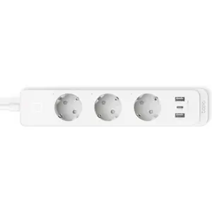 Bloco de 3 tomadas inteligentes (WiFi) c/ 2xUSB-A + 1xUSB-C PD - cabo (3x1.5mm²) 1.5m