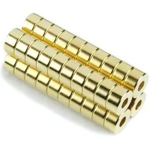 Íman Neodymium (NdFeB) redondo c/ furo Ø4mm N45 Ø10x5mm - dourado