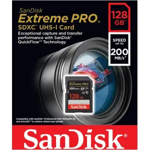 Cartão de memória SDXC 128GB C10 U3 V30 (200/90MB/s)