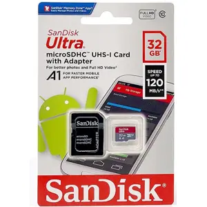 Cartão de memória microSDHC 32GB Classe 10 U1 A1 (120MB/s) + Adaptador SD