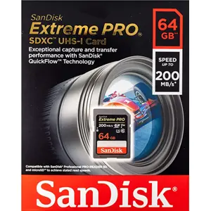 Tarjeta de memoria SDXC 64GB C10 U3 V30 (200/90 MB/s)