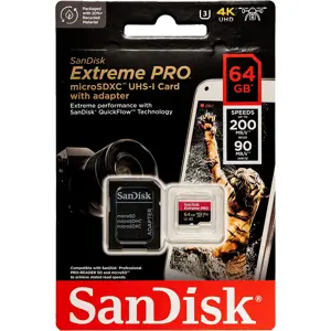 Cartão de memória microSDXC 64GB U3 A2 V30 (200/90 MB/s) + Adaptador SD