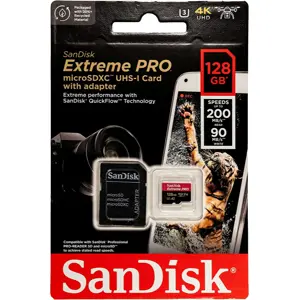 Cartão de memória microSDXC 128GB U3 A2 V30 (200/90 MB/s) + Adaptador SD