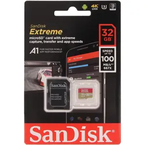 Cartão de memória microSDHC 32GB U3 A1 V30 (100/60 MB/s) + Adaptador SD