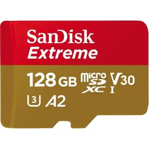 Cartão de memória microSDXC 128GB U3 A2 V30 (190/90 MB/s) + Adaptador SD