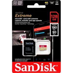 Cartão de memória microSDXC 128GB U3 A2 V30 (190/90 MB/s) + Adaptador SD