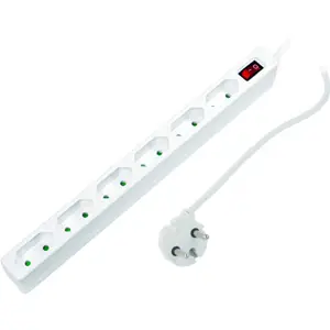 Bloco de 6 tomadas Europlug CEE 7/16 com interruptor, cabo de 1.5m (2G 1.0mm²) - Branco