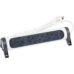Bloco de 4 tomadas rotativo c/ interruptor - Branco+Preto - cabo (3x1.5mm²) 1.5m