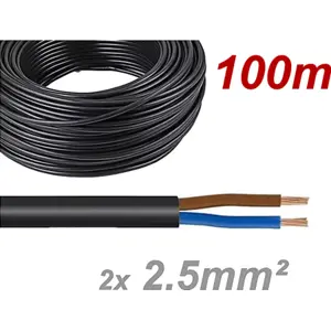 Cabo elétrico multifilar redondo RV-K 2x2.5mm² 0,6/1KV preto - (rolo de 100m)