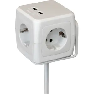 Bloque de 4 tomas en cubo con 2xUSB - cable (3x1.5mm²) 1.5m