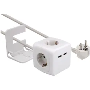 Bloque de 4 tomas en cubo con 2xUSB - cable (3x1.5mm²) 1.5m