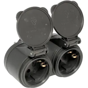 Ficha Schuko doble 230VAC 16A 2P+T con tapas p/ exterior IP44
