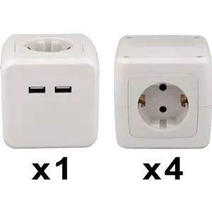 Bloque de 4 tomas en cubo con 2xUSB - cable (3x1.5mm²) 1.5m