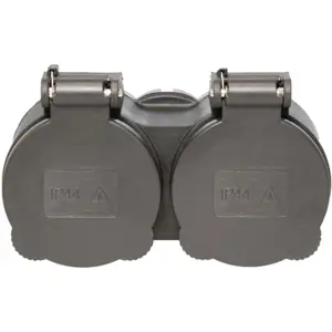 Ficha Schuko doble 230VAC 16A 2P+T con tapas p/ exterior IP44