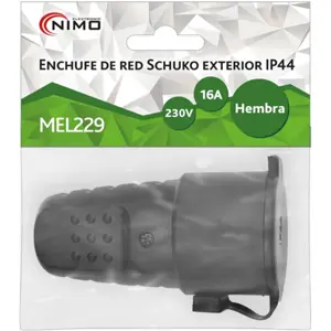 Ficha Schuko hembra 250VAC 16A en goma negra con tapa - IP44