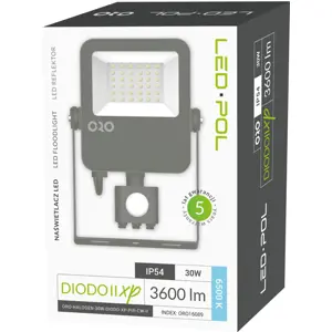 Projector LED 230VAC 30W 6500K (branco frio) 3600lm com sensor PIR