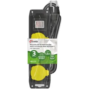 Bloque de 3 tomas para exterior con interruptor IP44 - 1.5m