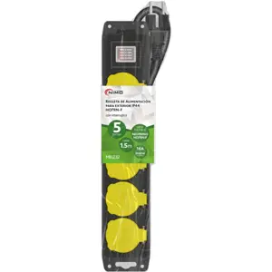 Bloque de 5 tomas para exterior con interruptor IP44 - 1.5m