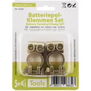 Conjunto de Bornes de bateria dourados (negativo + positivo) M8 para cabos 3.6..12.5mm