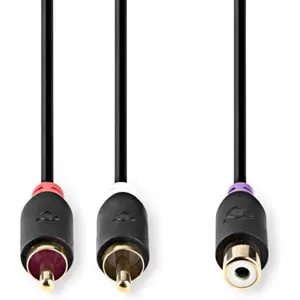Cabo de subwoofer 1x RCA fêmea p/ 2x RCA macho [Gold Plated] - 20cm