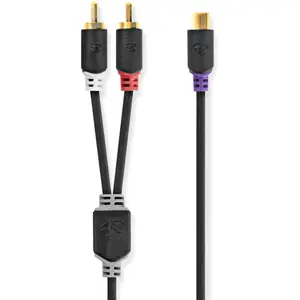 Cabo de subwoofer 1x RCA fêmea p/ 2x RCA macho [Gold Plated] - 20cm