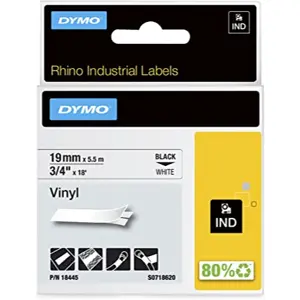 Fita de etiquetar RHINO 18445 [Preto sobre Branco] em vinil - 19mm x 5.5m
