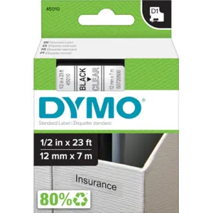 Fita de etiquetar D1 45010 [Preto sobre Transparente] - 12mm x 7m