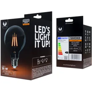 Lâmpada LED tipo filamento E27 G95 230V 4W 2000K (branco quente) 400lm - Vidro Fumado