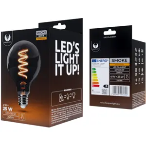 Lâmpada LED tipo filamento E27 G95 230V 4W 2000K (branco quente) 250lm - Vidro Fumado