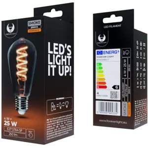 Lâmpada LED tipo filamento E27 ST64 230V 4W 2000K (branco quente) 250lm - Vidro Fumado