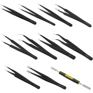 Conjunto c/ estojo de 10 pinças ESD + espátula