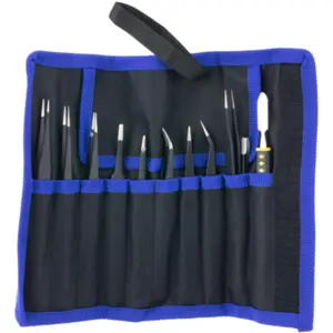 Conjunto c/ estojo de 10 pinças ESD + espátula