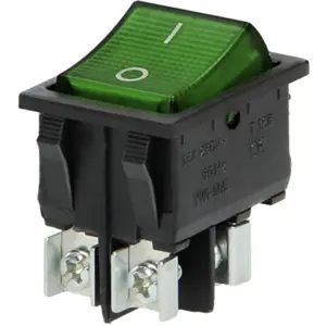 Interruptor basculante 2 posições estáveis - ON-OFF - 230VAC 16A (ligação parafuso) - luminoso verde