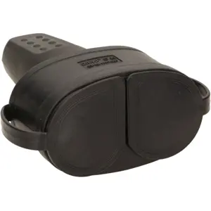 Ficha dupla schuko fêmea 250VAC 16A borracha preta c/ tampa IP44